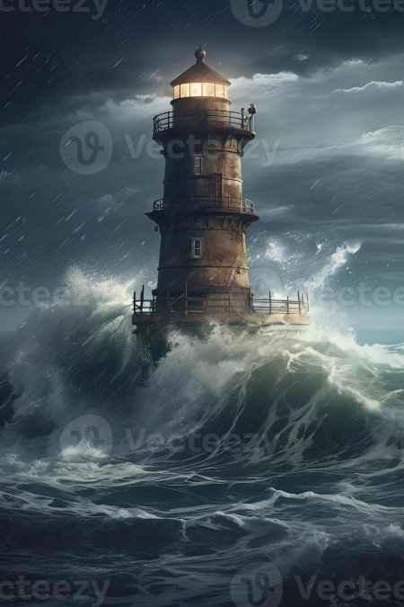 Stormy sea with lighthouse