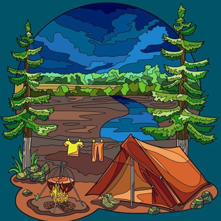 Мультяшная палатка в лесу