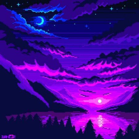 Пиксельный ночной лес