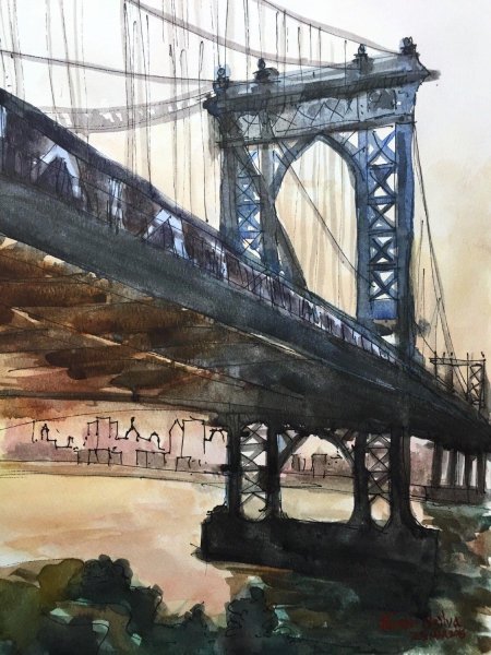 Бруклинский мост акварель