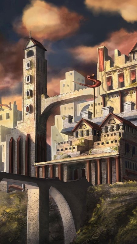 Фэнтезийный средневековый город арт