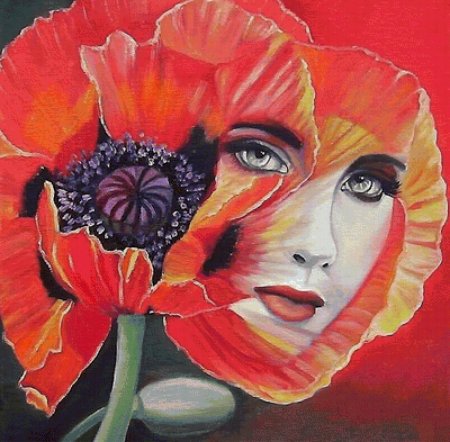 Вышивка крестом девушка с маками