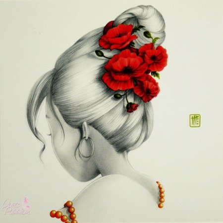 Девушка с цветами рисунок