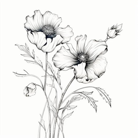 Скетч цветы мак