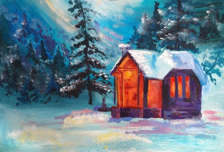 Зимний пейзаж с домиком