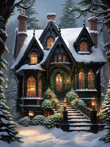 Сказочный домик в зимнем лесу