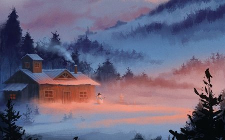 Дом в зимнем лесу