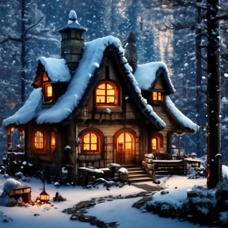 Сказочный домик в лесу зимой