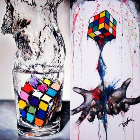 Сложная картина акрилом кубик рубик