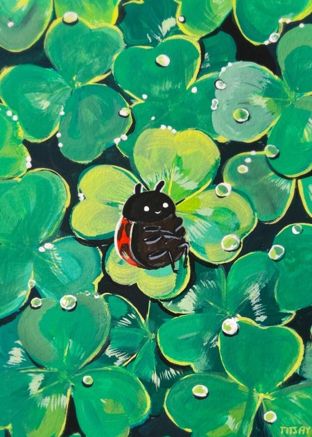 Клевер четырехлистный божья коровка