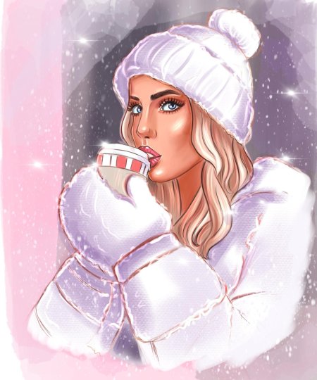 Нарисованные девушки зимой