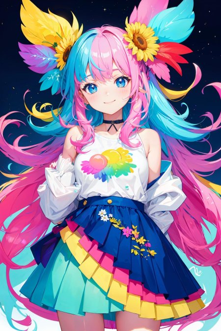 Аниме девушка с разноцветными волосами