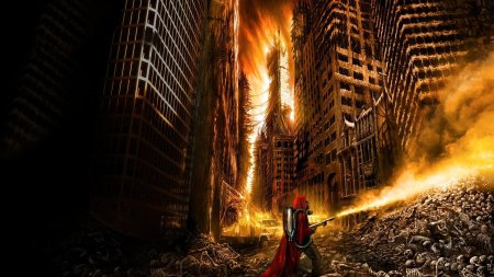 Разрушенный горящий город