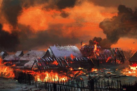 Горящая деревня арт