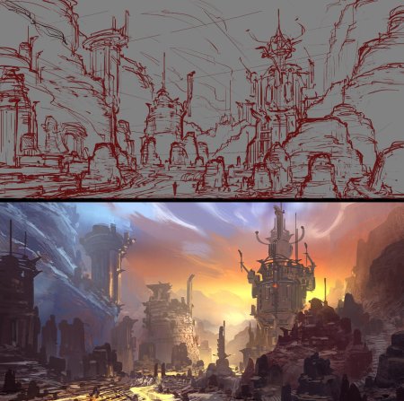 Стимпанк пейзаж фэнтези