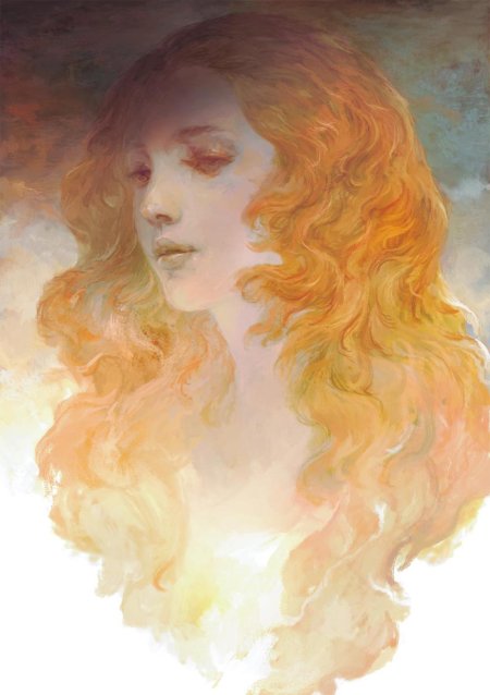 Рыжая девушка акварель