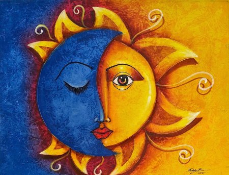 Картины акрилом солнце и луна