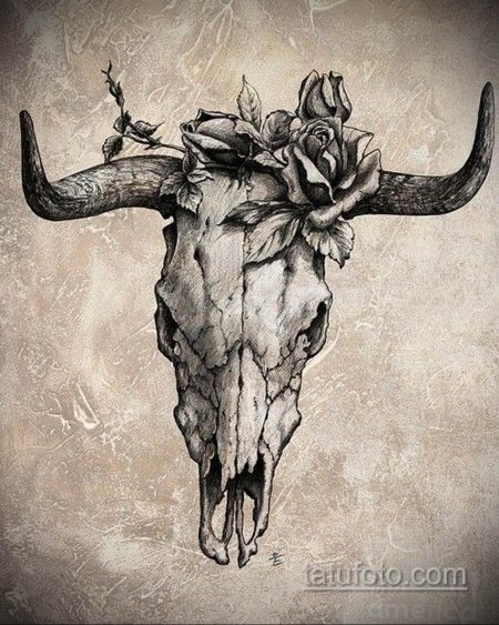 Череп быка тату