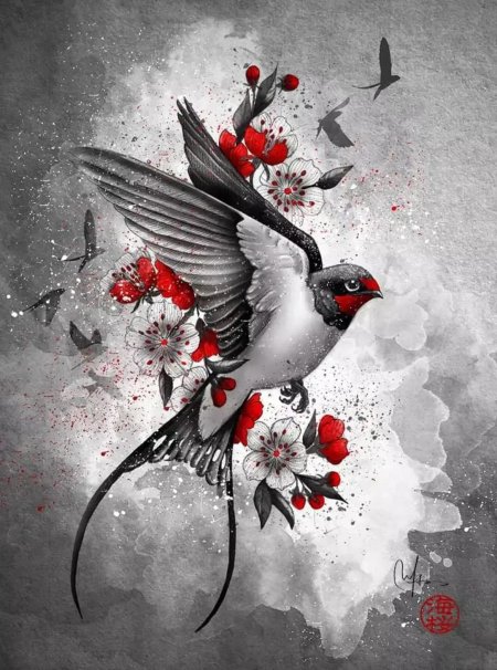 Эскиз тату птица