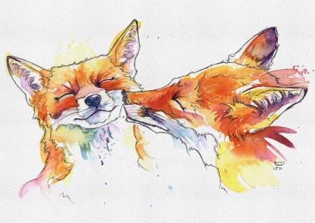Лиса акварель