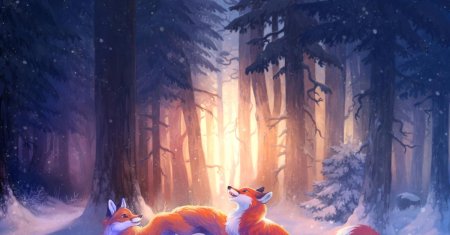 Лиса в зимнем лесу