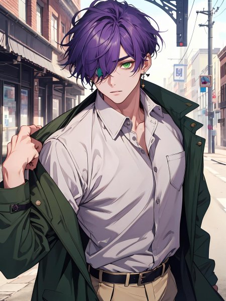 Парень с фиолетовыми волосами