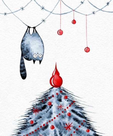 Новогодние открытки акварель