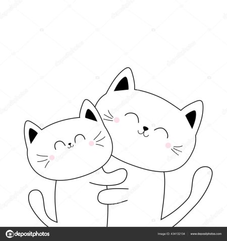 Два котика обнимаются рисунок
