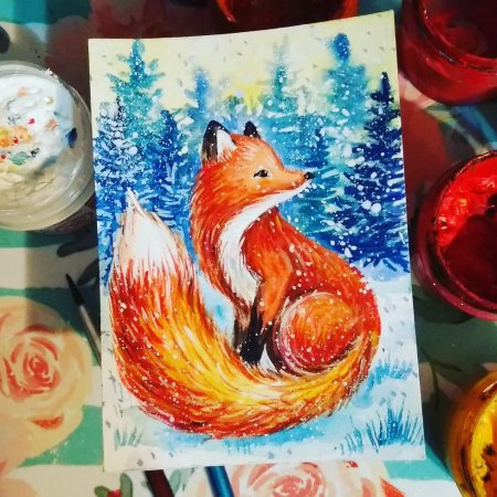 Картины гуашью лиса