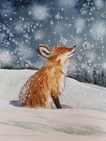 Лиса зимой рисунок
