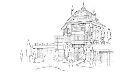 Буддийский храм рисунок карандашом