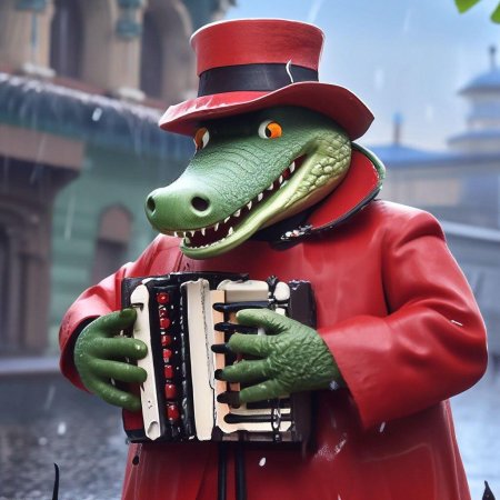 Крокодил гена играет на гармошке