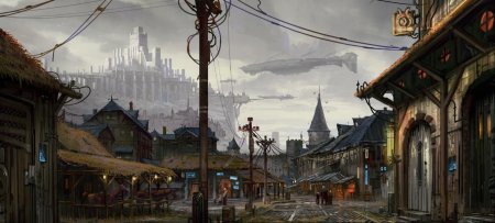 Steampunk art город антиутопия