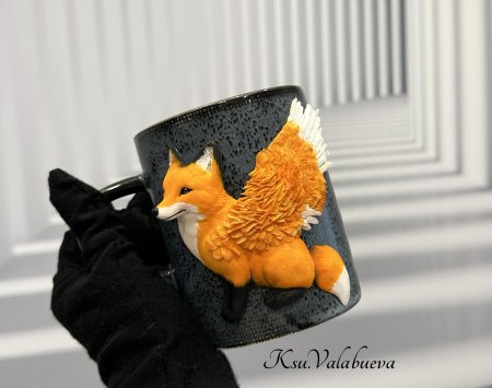 Кружка с лисой из полимерной глины
