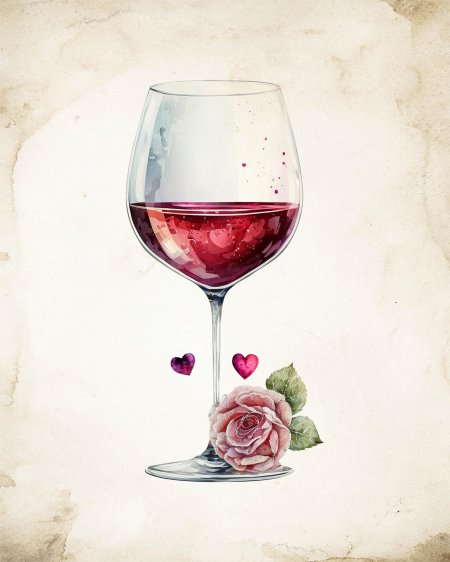 Бокал вина акварелью