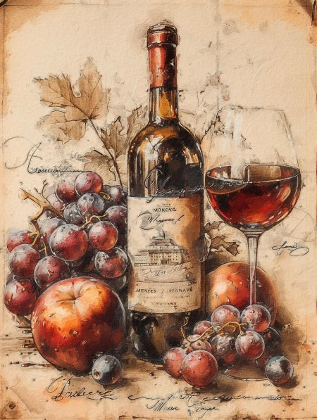 Натюрморт вино фрукты