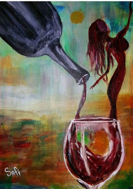 Картина девушка с вином