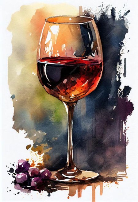 Бокал вина акварелью