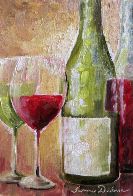 Натюрморт с бутылками живопись