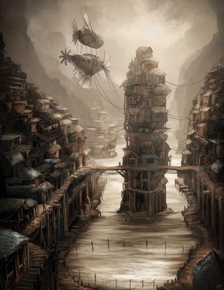 Steampunk art деревня