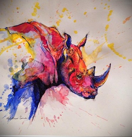 Носорог акварелью