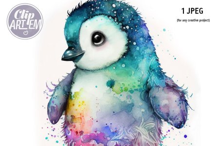 Пингвин акварелью