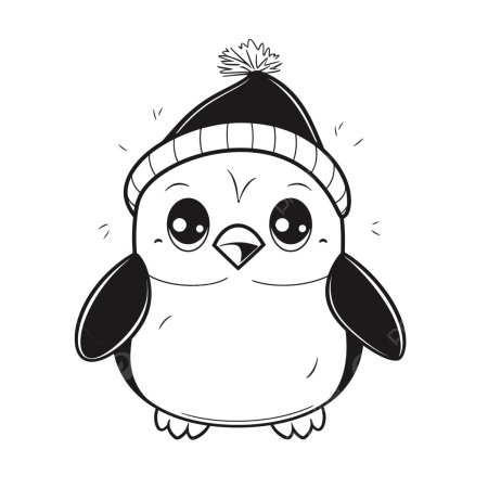 Пингвин черно белый рисунок