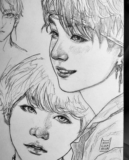 Бтс зарисовки карандашом юнги