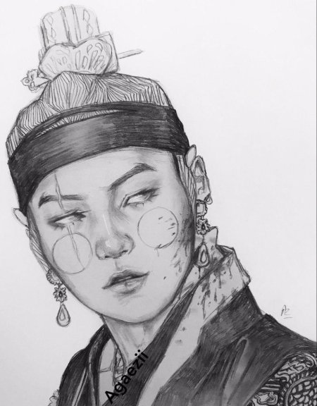 Портрет корейца карандашом
