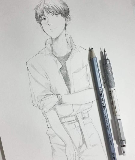 Аниме парень карандашом