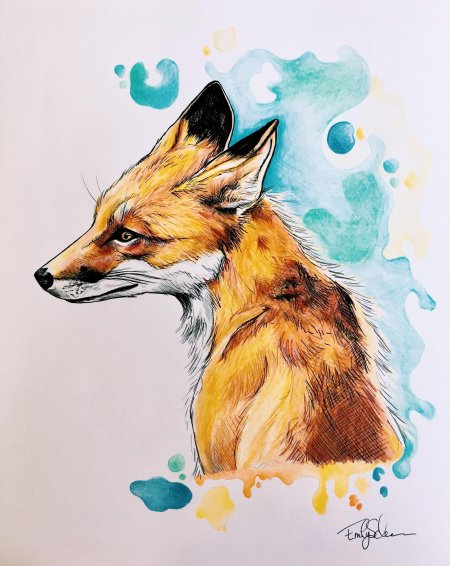 Лиса акварель