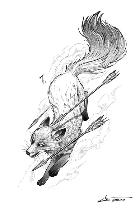 Кицунэ лиса тату эскиз