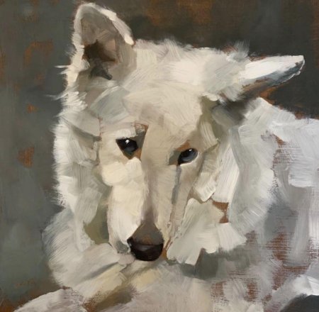 Большая белая собака живопись