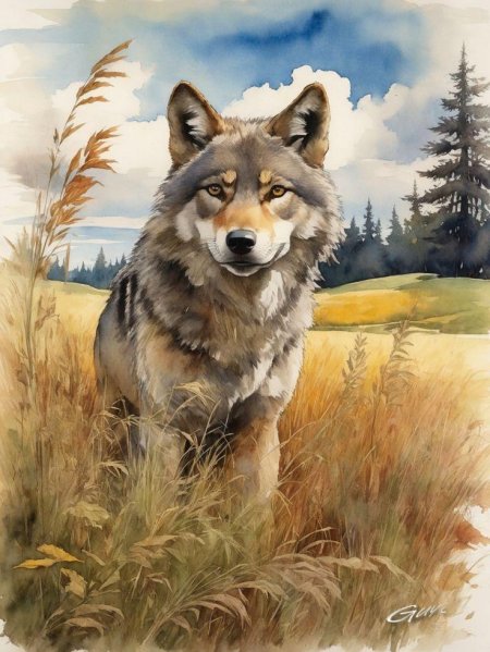 Волк живопись